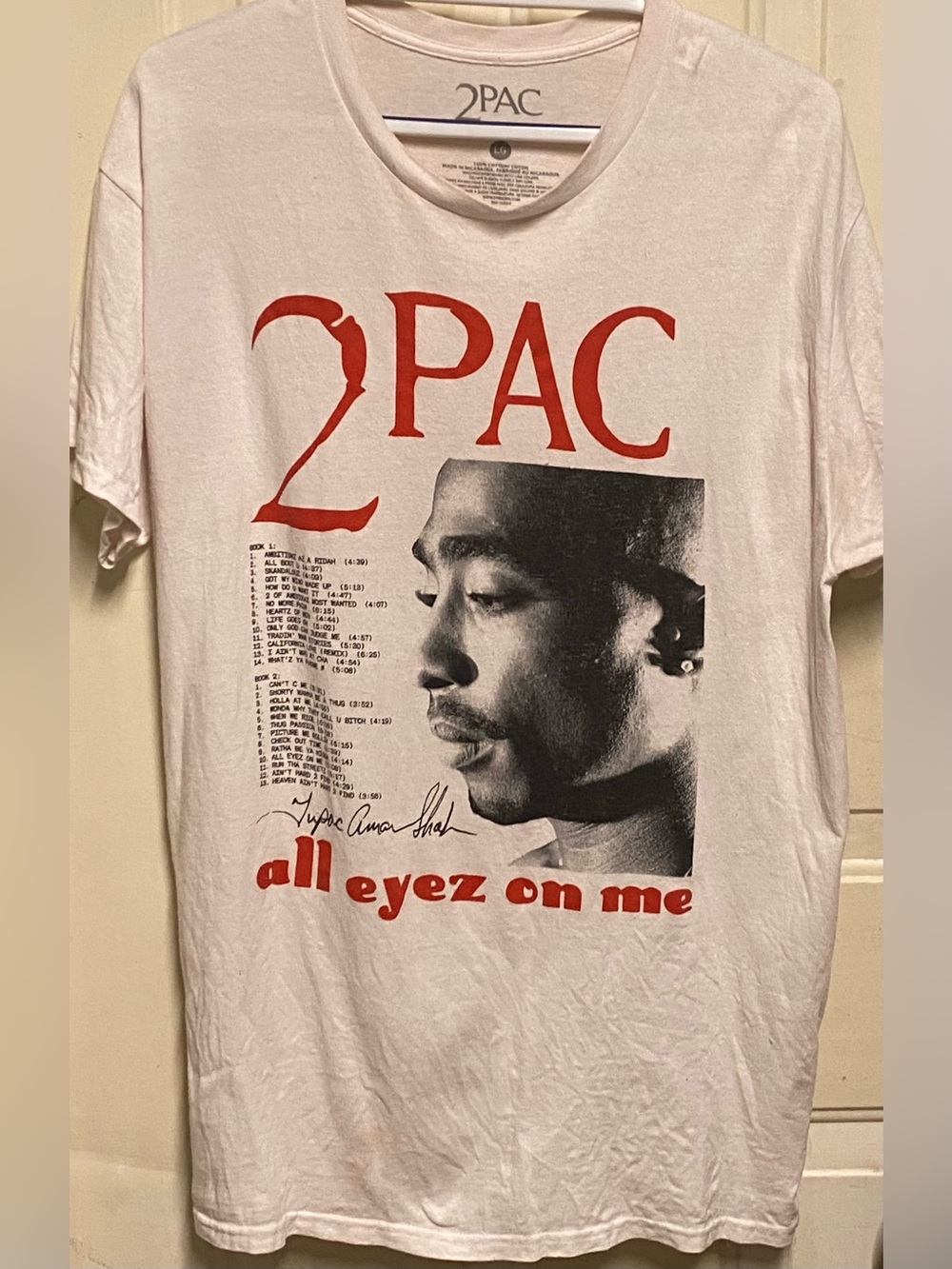 2Pac “All Eyez On Me” Graphic T-Shirt Men’s Large White Rap Tee